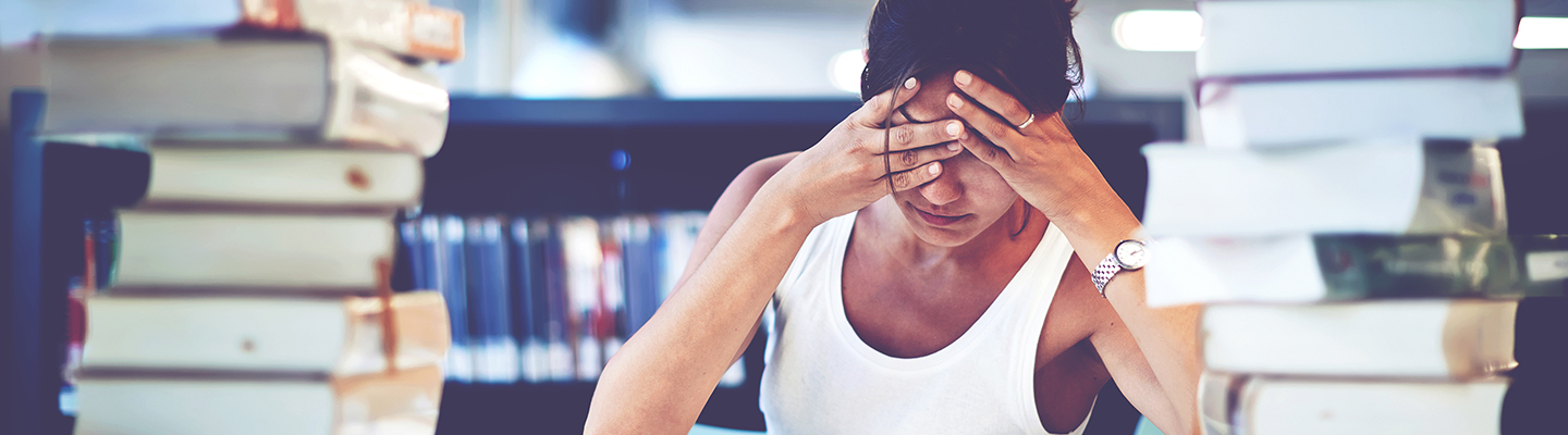 woman studying upset